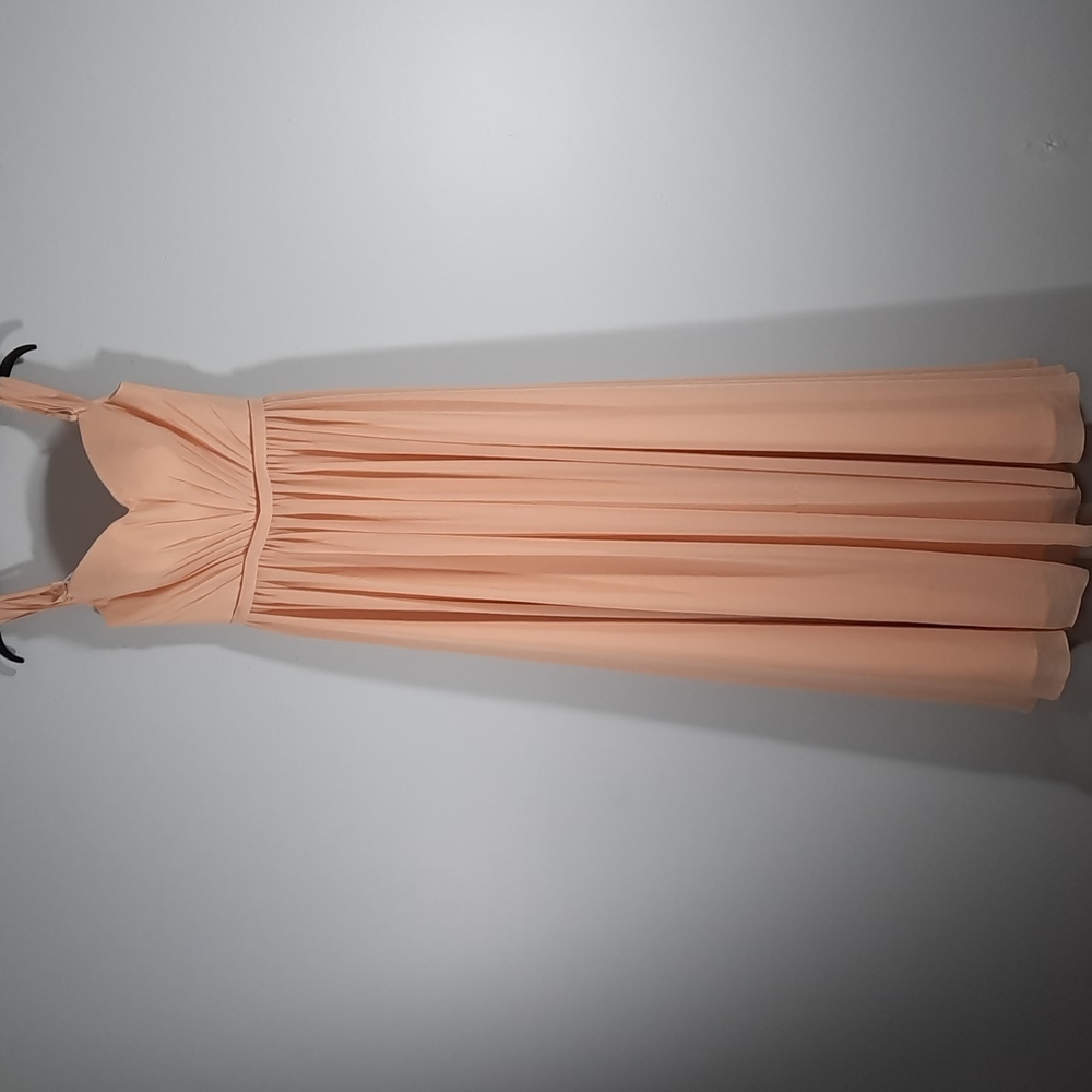 NWT Tulle & Chantilly Peach evening gown with measurements given.